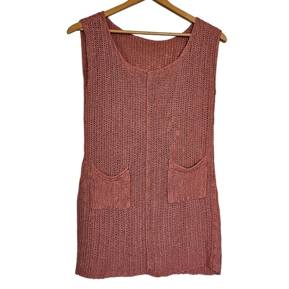 Handmade Crochet Terra Cotta Mini Shift Dress with Pockets Womens M-L Lagenlook
